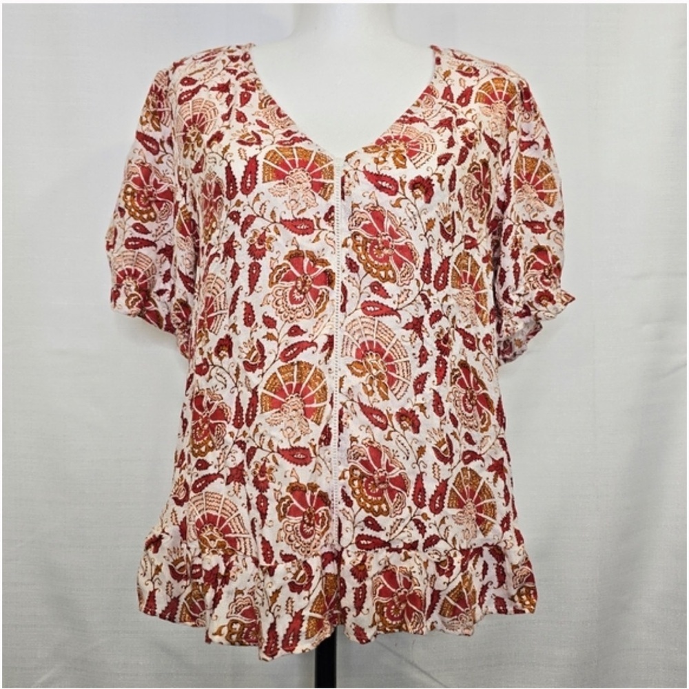 Lucky Brand Boho Blouse Small Petite | Paisley Floral Print - Picture 2 of 6